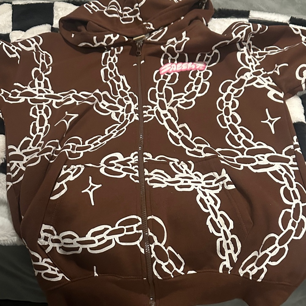 Brown Hoodie with Chain Pattern